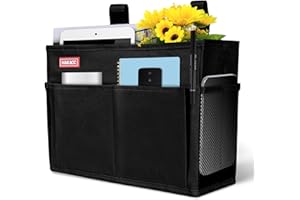 HAKACC Bedside Storage Organizer, Black Bedside Caddy Hanging Bed Organizer Remote Holder for Home College Dorm