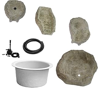 Wasserkaskaden Komplettanlage Komplettset Fulda Granit, Grau/Grün, 130 x 42 x 50 cm, 5-teilig