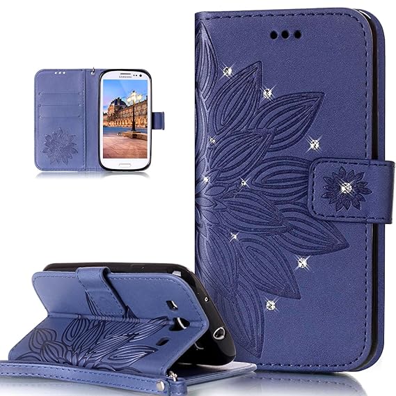 Kompatibel mit Galaxy S3 Hülle,Galaxy S3 Neo Hülle,Glänzend Glitzer Strass Diamant Prägung Floral Blumen PU Lederhülle Flip H