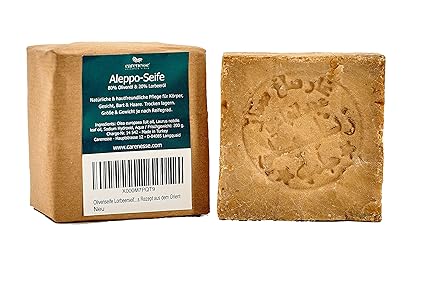 Carenesse Original Aleppo Seife 80% Olivenöl 20% Lorbeeröl ca. 170 g Olivenölseife traditionelle Handarbeit Haarseife Duschse