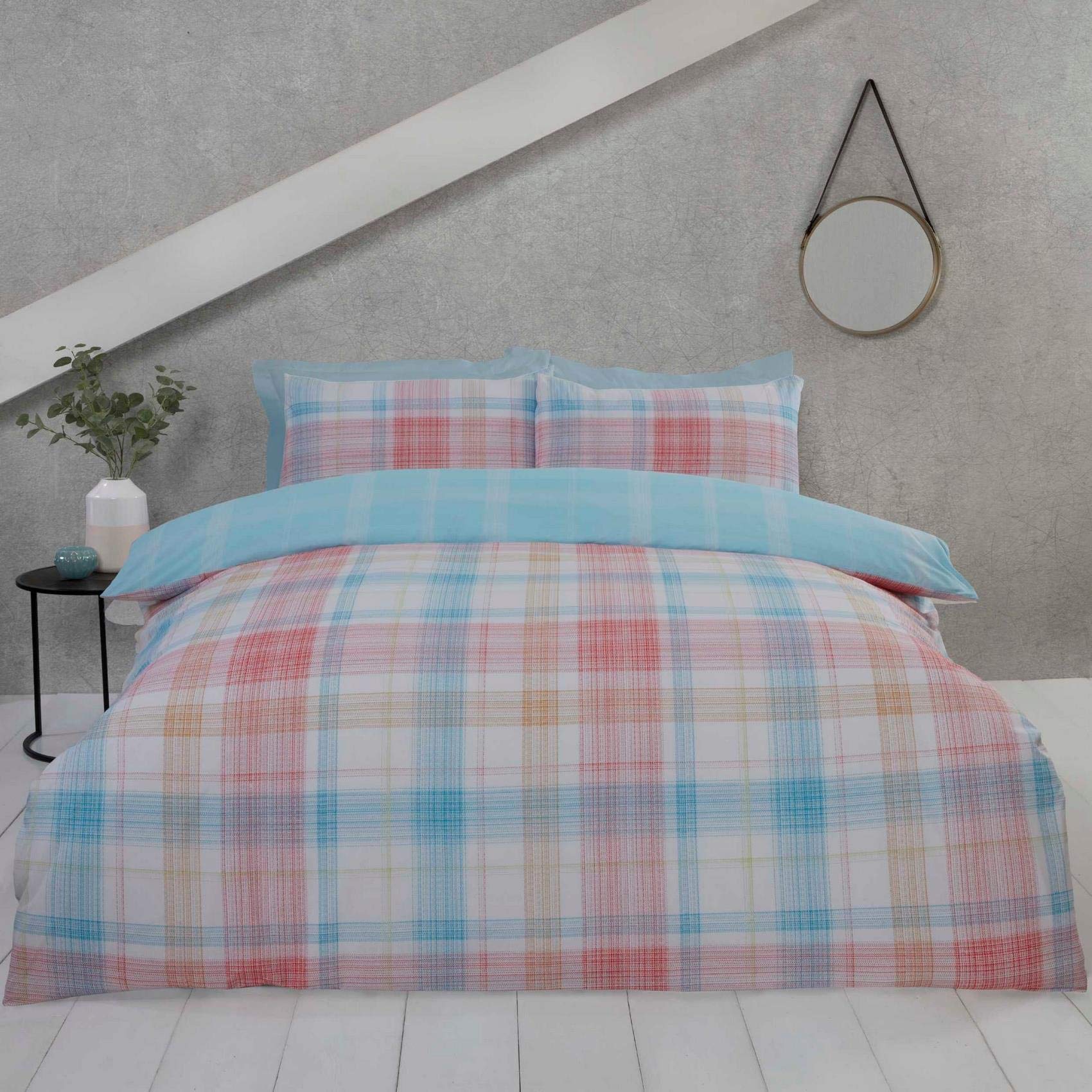 Rapport Home Rapport Jasper Multi Checked Bedding Reversible King Duvet Cover Set, Cotton