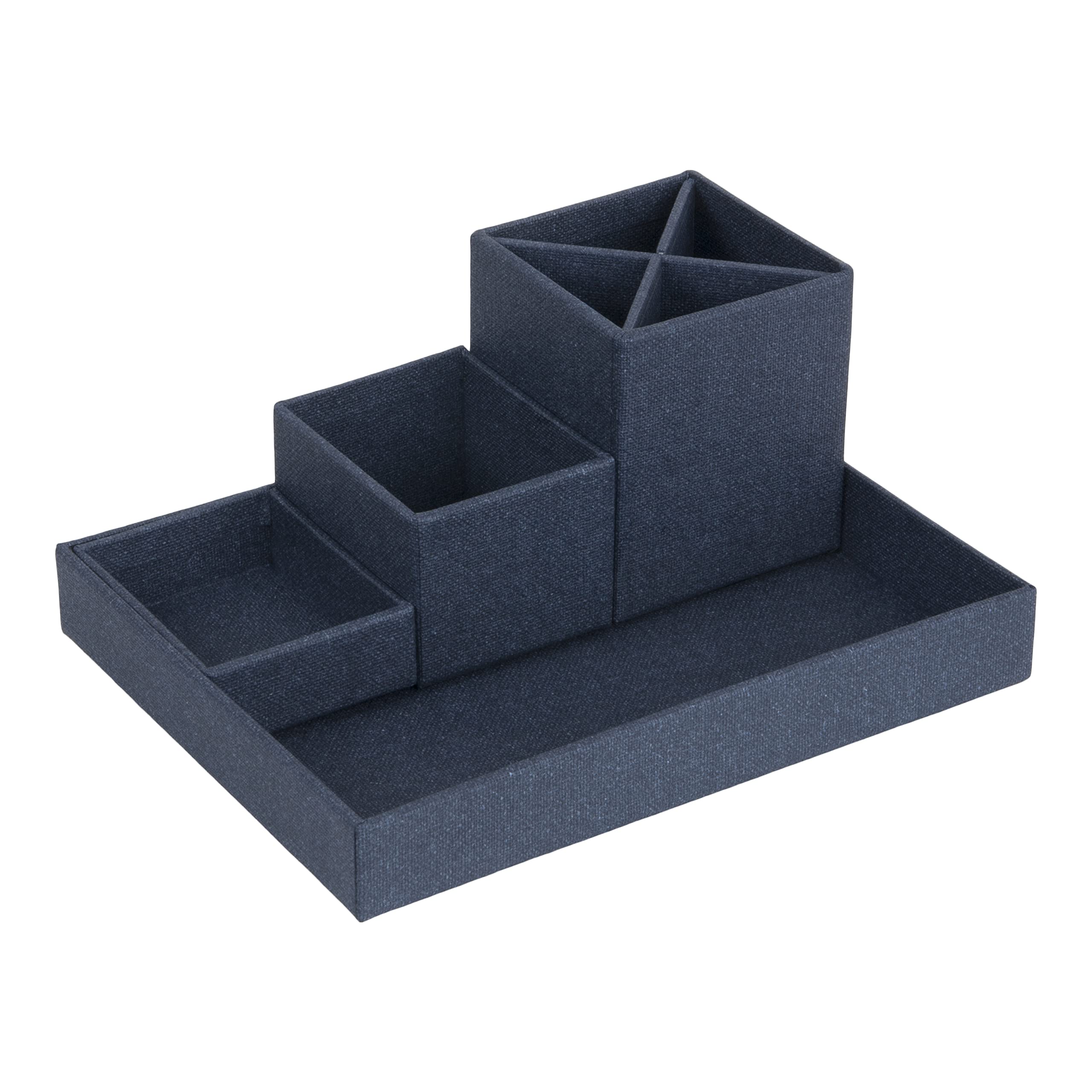 Bigso Box of Sweden Desk Storage Organiser for Stationery - Pen Holder with 4 Compartments for Various Office Items - Fibreboard and Paper Stationery Storage - Blue