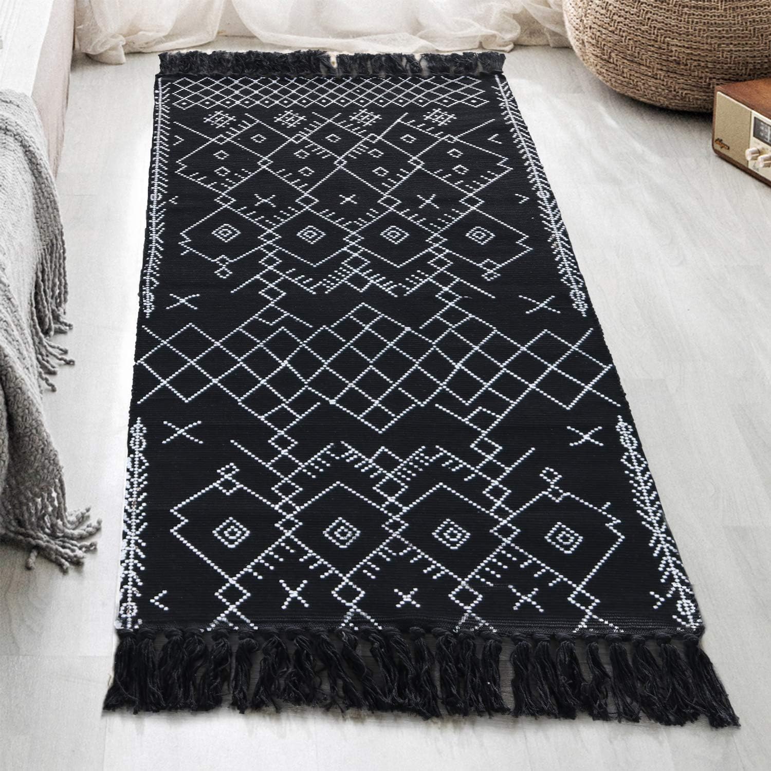 Amazon Boho Rug Runner Black White Bathroom Rug Farmhouse Cotton 