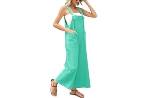 APAFES Women's Summer Cotton Linen Bib Overalls Baggy Sleeveless Adjustable Wide Leg One Piece Jumpsuits