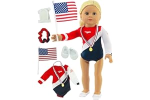 American Fashion World Super Fun Gymnastic for 18-inch Dolls| 5 Piece Set | Premium Quality & Trendy Design | Dolls Clothes | Outfit Fashions for Dolls for Popular Brands