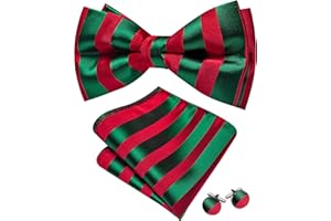 Barry.Wang Paisley Striped Bow Tie for Men Silk Pre-Tied Bowtie Pocket Square Cufflinks Set Formal Wedding Party Prom