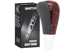 SHIFTIN Leather Wood Gear Shift Knob for Toyota Avalon Yaris 4Runner Land Cruiser Sienna Camry Solara Tacoma and Lexus ES300 ES330 GS300 GS400 GS430 SC300 SC400 (Gray Leather/Birds Eye Walnut)