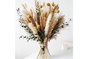 NAUNAUYA Boho Dried Flowers Bouquet – Olive Green Wall Decor, Pampas Grass Bouquet, Rustic Flower Arrangement, Moody Office & Bedroom Decor, DIY Home Vase Filler, Farmhouse Floral, Boho Wedding Bouquet