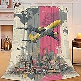 Airplane Throw Blanket Rustic Aircraft Blankets Aviation Traver Fleece Plush Super Soft Cozy Warm Pilot Decor Gifts for Boys Girls Kids Adults Men Women 40" x 50"