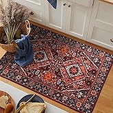 Beeiva Vintage Indoor Mats for Entryway 2x3, Washable Non Slip Red Bathroom Rugs Oriental Soft Kitchen Rug, Low-Pile Small Area Rug for Bedroom Entrance Beside Decor (Red/Multi, 2x3ft)