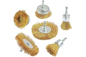 Hiqalty 6PCS Brass Wire Wheel Brush Kit for Drill,Crimped Cup Brush with 1/4-Inch Shank,0.13mm True Brass Wire Brushes for Use in Machines