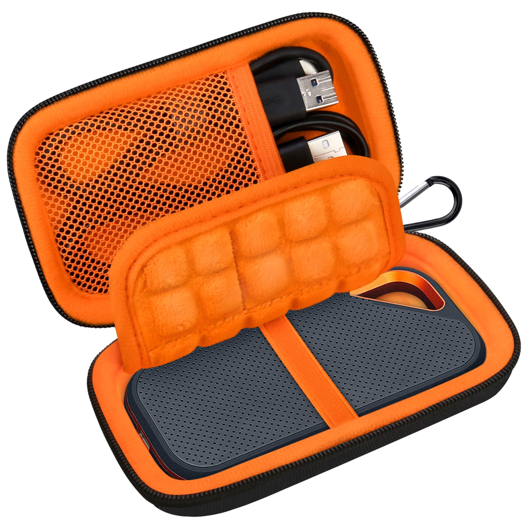 Lacdo Hard Carrying Case for SanDisk Extreme PRO/SanDisk Extreme Portable SSD 500GB 1TB 2TB 4TB USB-C EVA External Solid State Drive Shockproof Water Repellent Protective Travel Bag, Black+Orange
