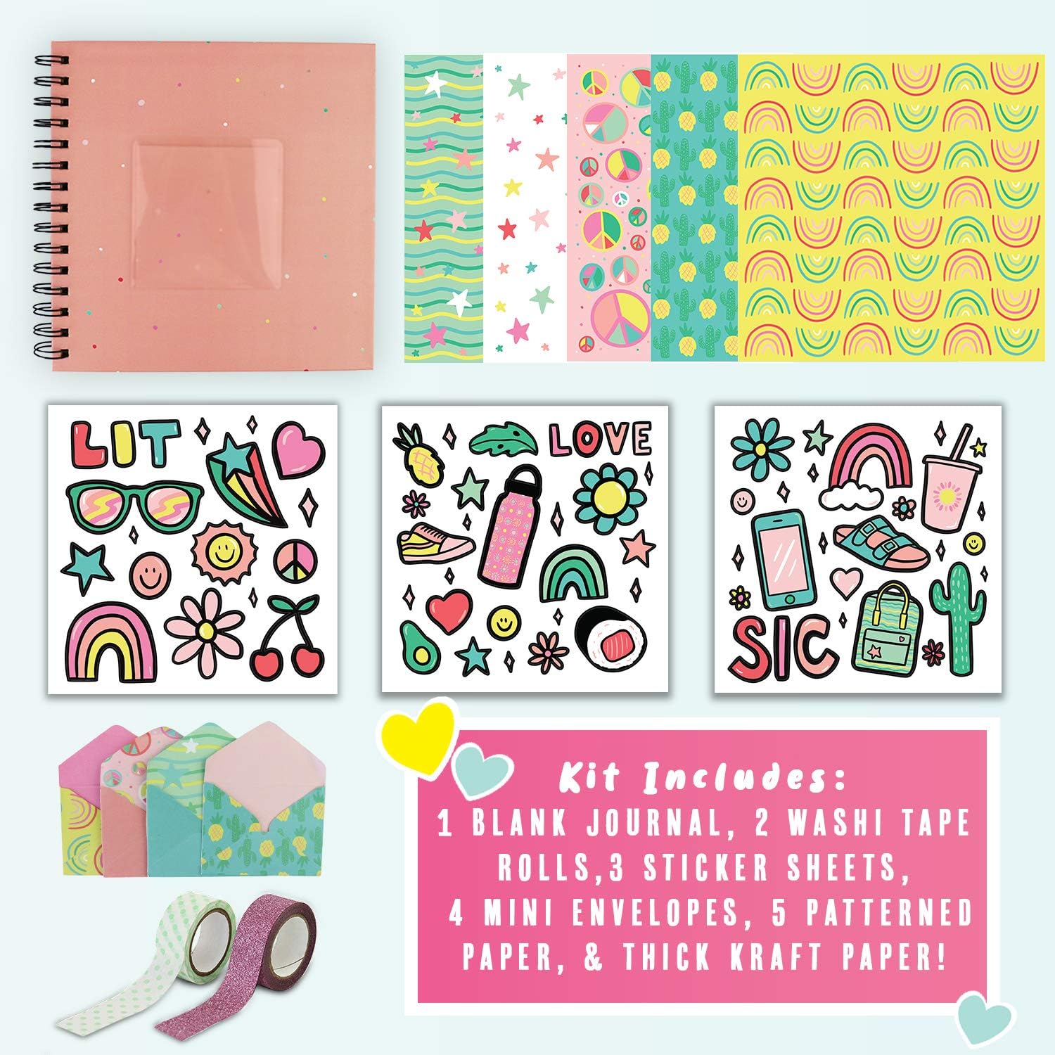 Design Your Own Pink Scrapbook by Doodle Hog, Kids Scrapbook Kit, Gifts for 12 Year Old Girl, Personalize & Decorate Your DIY Scrapbook with Washi Tape, Sticker Sheets, 40-Page Thick Paper, Hardcover : Office Products