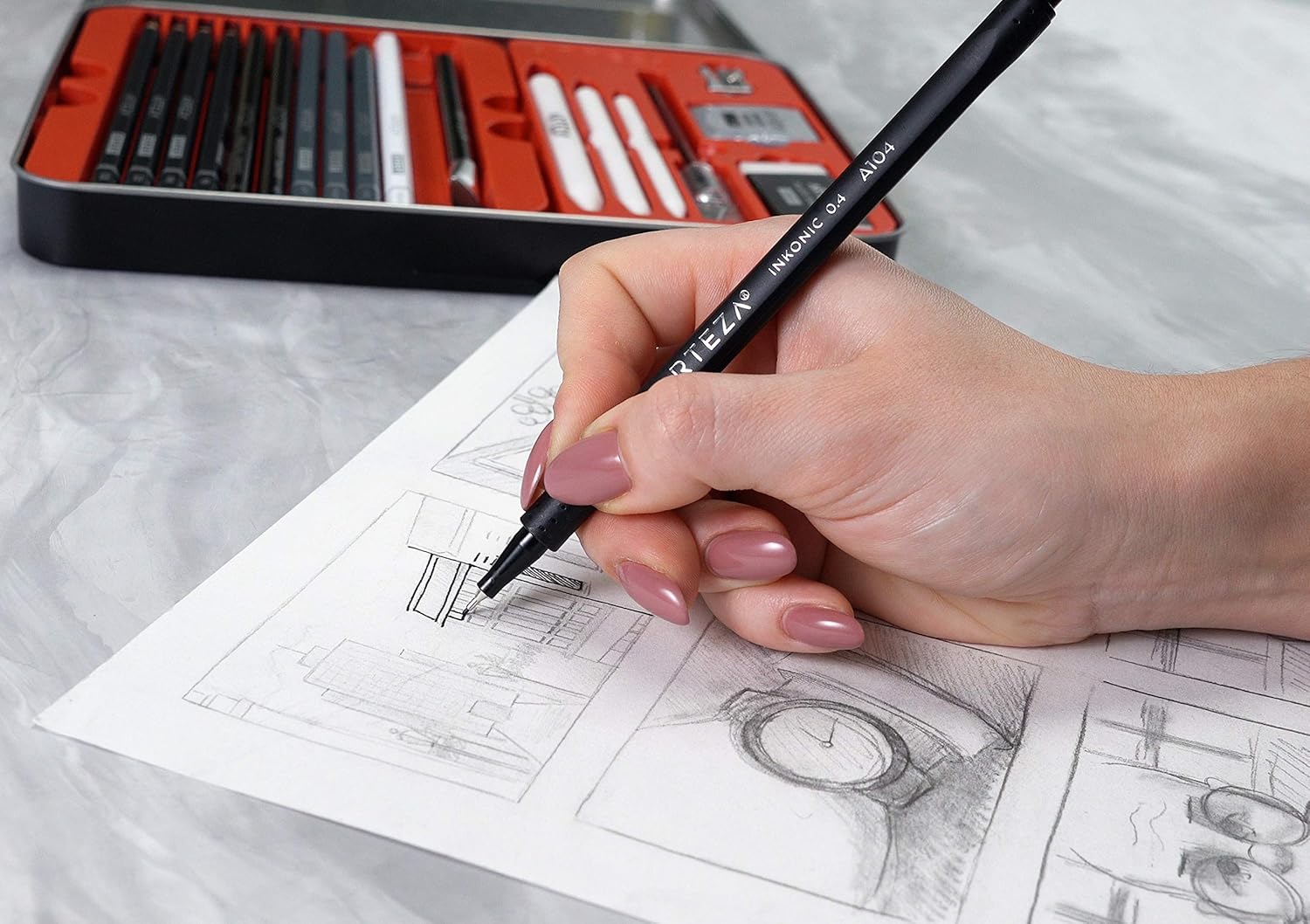 Arteza Drawing Set for Adults, Set of 33 Artist Sketching Tools, Includes 20 Graphite & 4 Charcoal Sketch Pencils, 1 Fineliner, 3 Blenders, 1 Sharpener, 3 Erasers & 1 Hobby Knife : Office Products