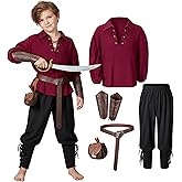 Kids Medieval Viking Pirate Renaissance Tunic Pants Accessories Costume for Boys Cosplay 3-14 Years