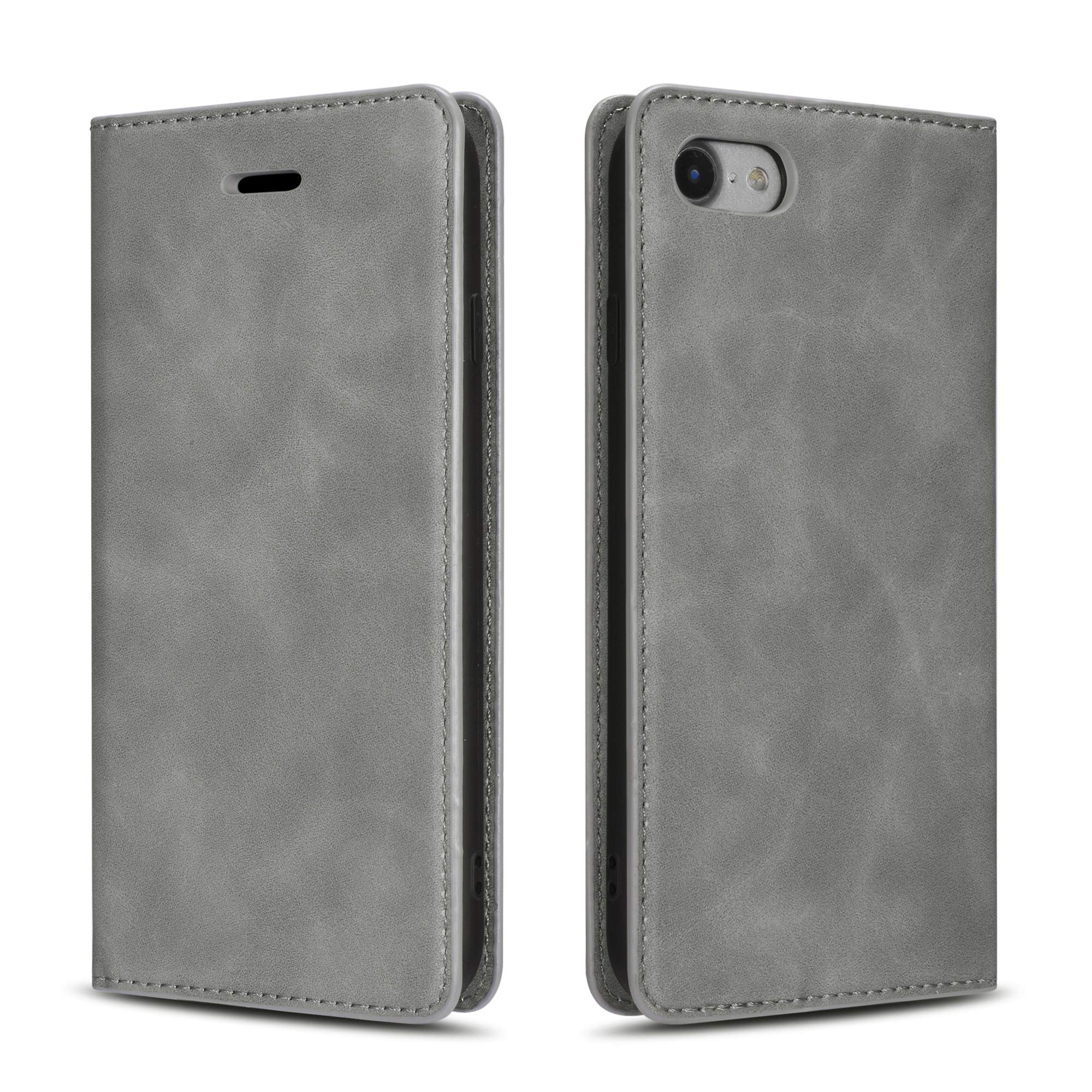 QLTYPRI Case for iPhone 7 Plus 8 Plus, Premium PU Leather Cover TPU Bumper with Card Holder Kickstand Hidden Magnetic Adsorption Flip Wallet Case Cover - Grey — image 1