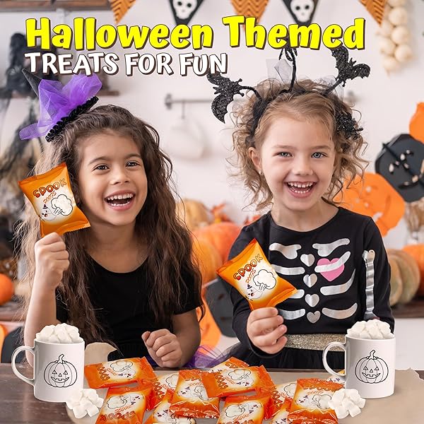 4E’S NOVELTY 24 PACK HALLOWEEN MINI MARSHMALLOWS – SPOOK POOF – INDVIDUALLY WRAPPED VANILLA FLAVOR – HALLOWEENS CANDY FOR KIDS IN BULK, SNACKS FOR TRICK OR TREAT, 17 MARSHMALLOWS IN EACH BAG