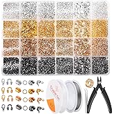 Acejoz 2160 Pieces Crimp Beads Kit for Jewelry Making, Knot Covers, Crimp Bead Covers, Crimp Tubes, Jump Rings and Wire Guardians with Crimping Pliers, Elastic String for Bracelets Necklaces Making