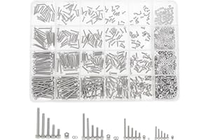 HVAZI Metric 1050PCS M1.4 M1.6 M2 M2.5 304 Stainless Steel Knurl Socket Head Cap Screws Hex Nuts Flat Washers Assortment Kit