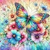 EIBEILI Diamond Painting Kits for Adults, Butterfly Flower 5D Diamond Art Kits for Beginner DIY Full Drill Diamond Dots Crystal Craft Kits for Home Wall Decor Gifts(12X12 Inch/Butterfly)
