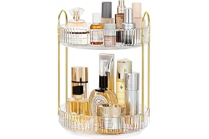 Vorey 360 Rotating Makeup Organizer Countertop Clear 2 Tier Bathroom Organizer Spinning Perfume Organizers, Skincare Organizers Makeup Carousel Cosmetic Brush Storage for Vanity, Countertop