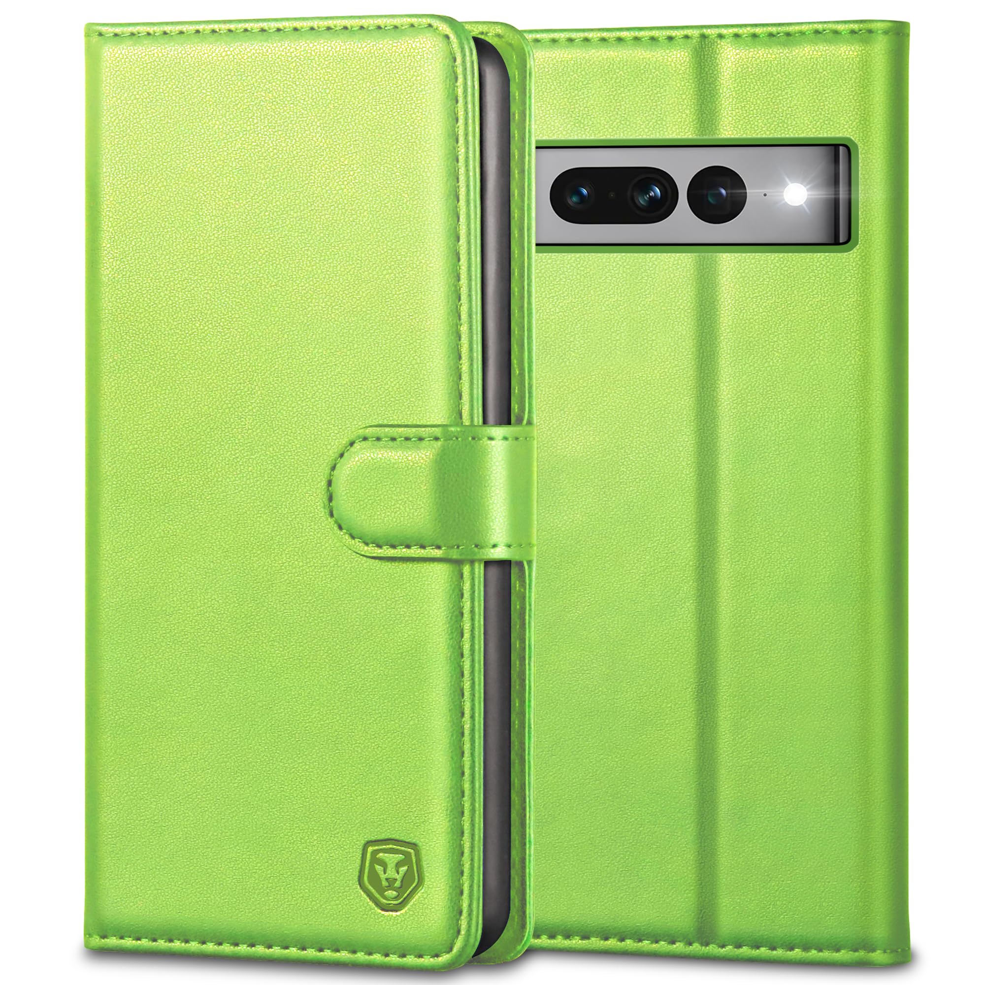 Kuafcase for Google Pixel 7 Pro, 4 Card Slots Magnetic Closure Kickstand Shockproof Protective Phone Case for Google Pixel 7 Pro - Grass Green