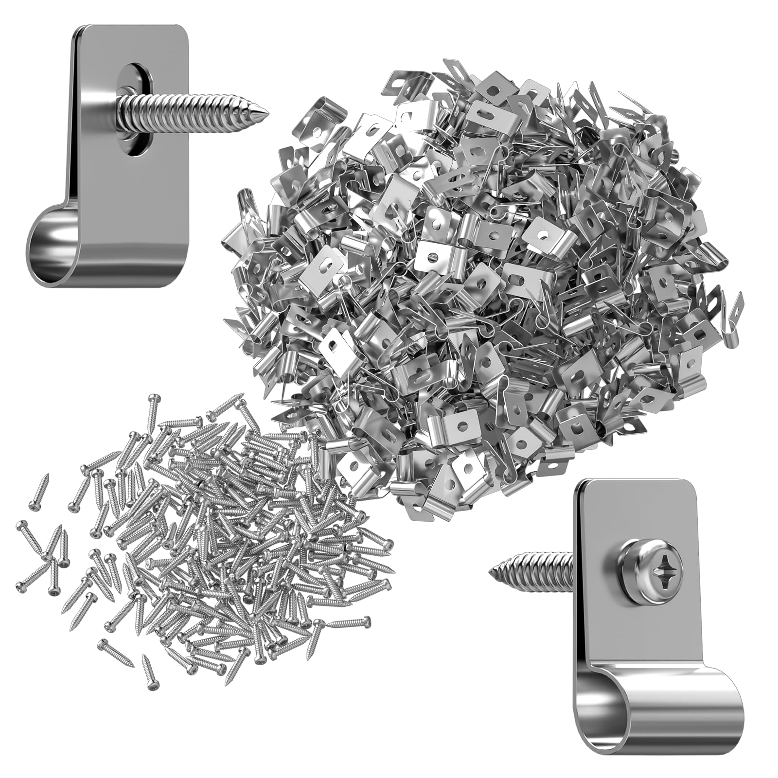 Photo 1 of 100 Pcs Fence Wire Fasteners – Stainless Steel Clips and Screws – Secure 12-16 Gauge Fence Wire to Wood Fencing, Steel or Composite Fence Posts