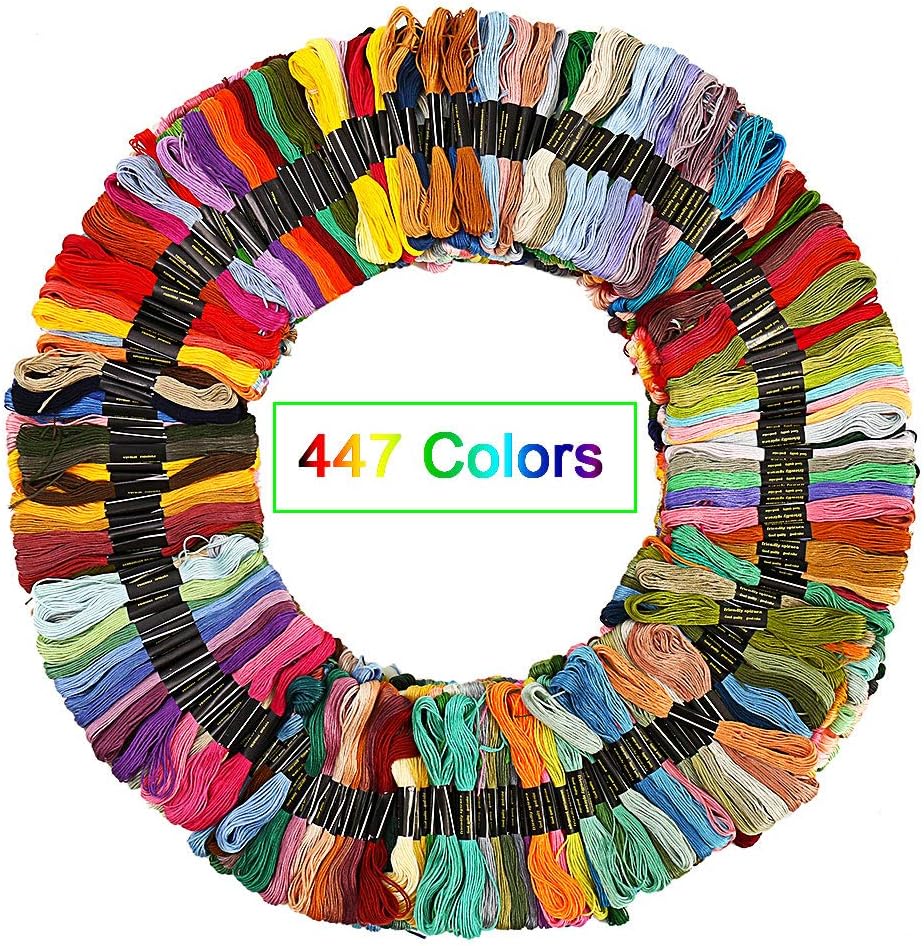447 Skeins Embroidery Threads Cotton Cross Stitch Threads Starter Kit Threads Floss Crafts Rainbow Color for Embroidery DIY Crafts Cross Stitch Project Sewing Thread (447PCS)