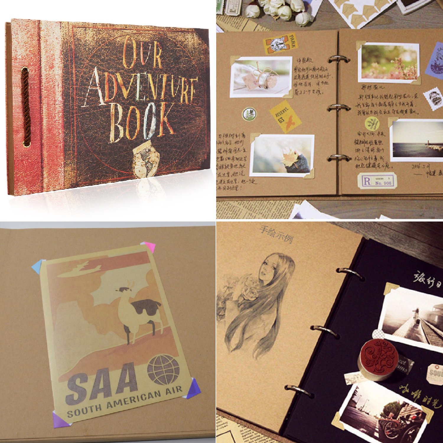 LoiZau Photo Album DIY Family Handmade Self-adhesive Albums Our Adventure Scrapbook for Store Present Anniversary Wedding Guest Book Vacation Memories