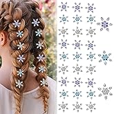 30Pcs Mini Rhinestone Snowflake Hair Clips, Cute Frozen Hair Decorations Accessories Supplies, Mini Rhinestones Silver Snowflake Ornaments Supplies for Women