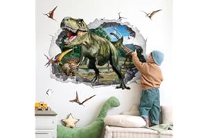 wondever 3D Large Dinosaur Wall Stickers Dino Crack Hole Dinosaur Animal Peel and Stick Wall Art Decals for Boys Room Baby Nursery Kids Bedroom
