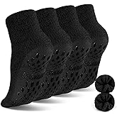 NOVAYARD 4 Pairs Non Slip Fuzzy Socks Winter Warm Cozy Slipper Socks Grip Men Women