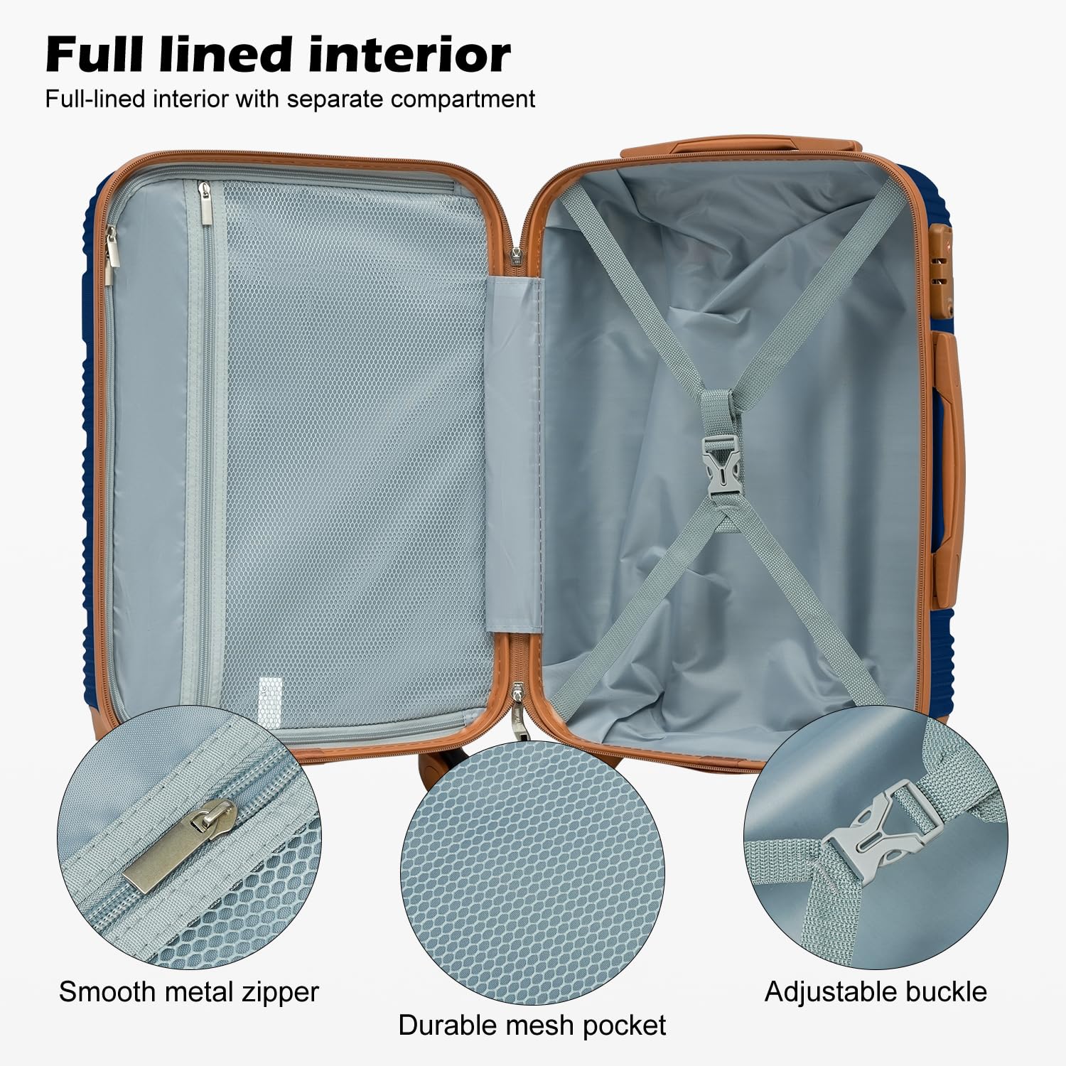 LONG VACATION Luggage Set Lightweight Carry on Suitcase ABS Hardshell Luggage TSA Lock Spinner Wheels(6 piece set, NAVY)