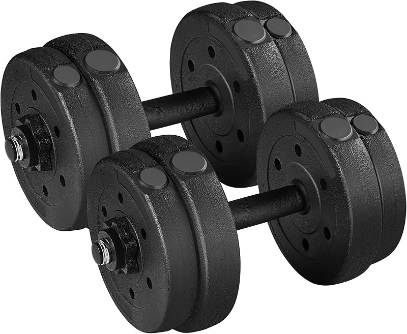 Yaheetech Adjustable Dumbbells 15KG Pair 8 Weight Plates Spinlock Collars