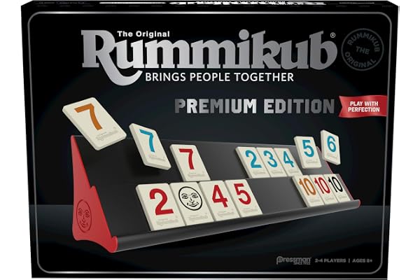 Rummikub Premium Edition - Features Racks - Large Number Engraved Tiles and a Storage Bag for the Ultimate Rummikub Experienc