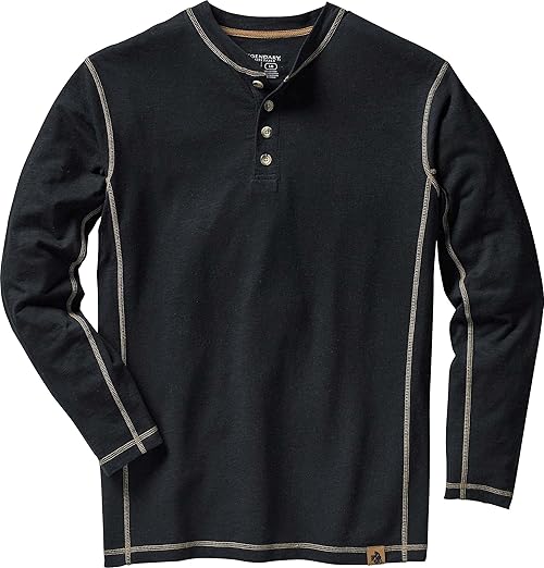 Legendary Whitetails Men's Henley Shirt Long Sleeve Button Up Casual Fit Cotton/Poly Blend, Black, XX-Large
