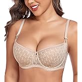 DotVol Women's Lace Sheer Balconette See Through Unlined Underwire Everyday Bra