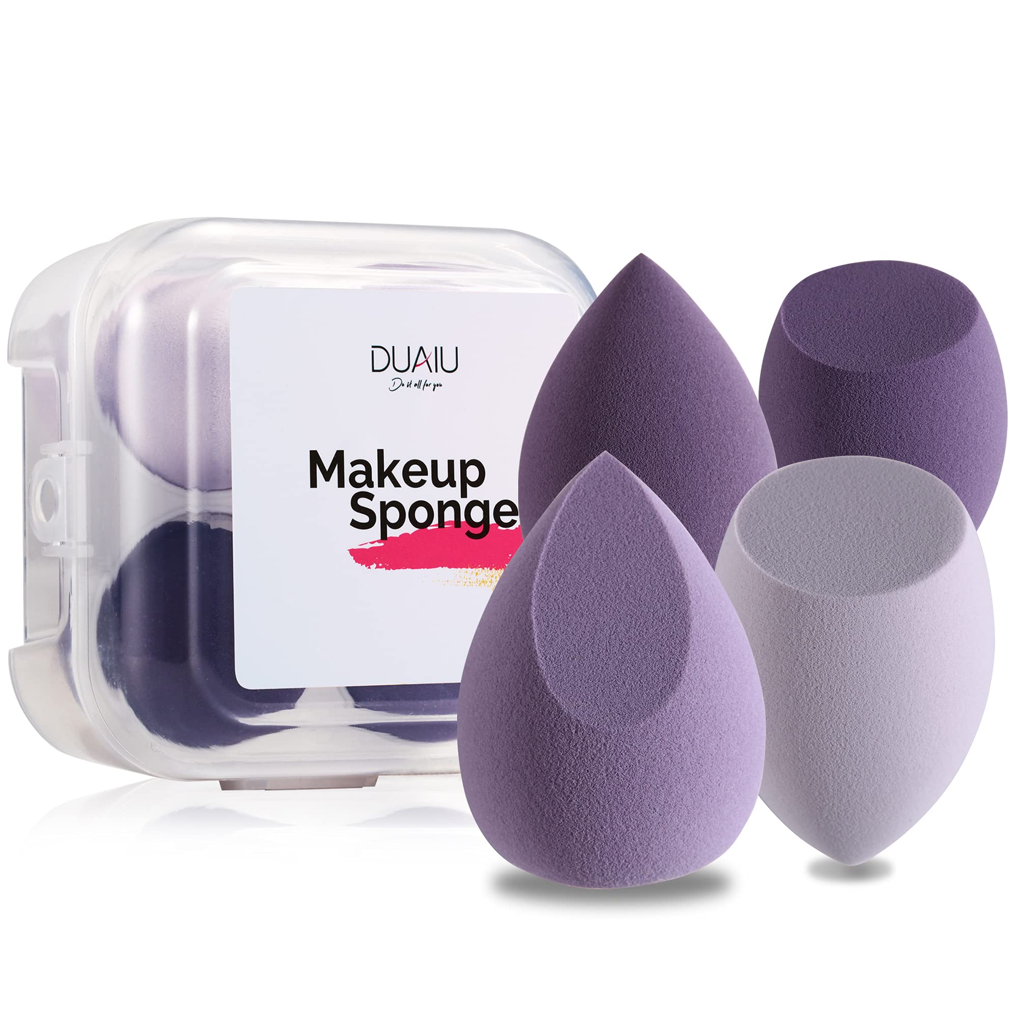 Makeup Sponge DUAIU 4 Pack Beauty Blender Foundation Sponges Set 4 Color Latex Free Blender Beauty Makeup Sponges with 1 Sponge Holder Case