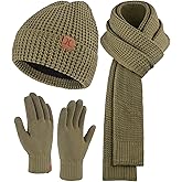 ZASFOU Mens Winter Hat Long Scarf Touchscreen Gloves Knit Set with Warm Fleece Lined Beanie Hats Neck Scaves Gifts for Men