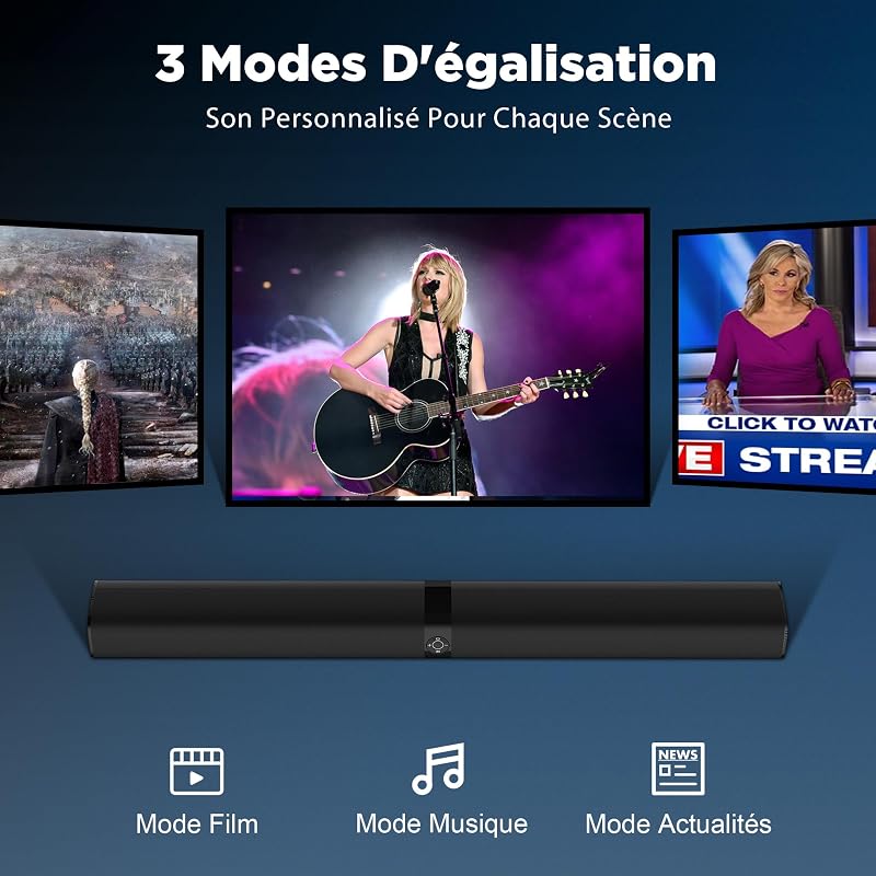 Barre de Son pour téléviseurs, Barre de Son 2 en 1 Divisible avec réglage Automatique du Volume, Haut-parleurs stéréo pour téléviseur avec 3 Modes d'égalisation, Arc/Opt/AUX, 1pcs — photo 3 sur 8