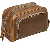 Polare Vintage Full Grain Leather Handmade Travel Toiletry Bag for Men - Dopp Kit - Shaving Kit with YKK Metal Zippers A-Brown