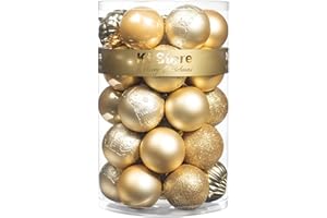 KI Store Gold Christmas Balls 34pcs 2.36-Inch Christmas Tree Decoration Ornaments for Xmas Tree Holiday Wreath Garland Decor Ornaments Hooks Included