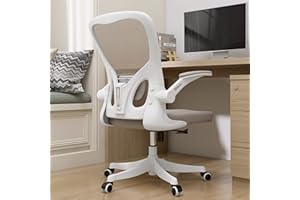 Monhey Office Chair Ergonomic Desk Chair with Lumbar Support&Headrest&Flip-up Arms Height Adjustable Rocking Swivel High Back Computer Chair Warm Taupe Mesh Study Chair (01Khaki)