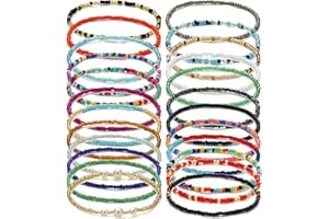 Taouzi 24PCS Beaded Anklets for Women Handmade Boho Beaded Ankle Bracelets Colorful Beads Foot Anklets for Women
