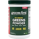 Greens First Original Greens Powder - 49 Superfoods - Organic Fruits & Veggies - Prebiotics, Probiotics & Digestive Enzymes - Antioxidant Smoothie - Dairy Free, Vegan & Non-GMO (Berry, 30 Servings)
