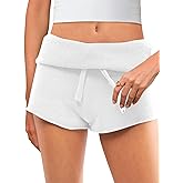 Saodimallsu Womens Foldover Lounge Shorts High Waisted Drawstring Casual Summer Knit Beach Cover Up Shorts
