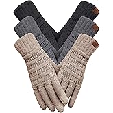 ZNRZNR 3 Pairs Winter Gloves for Women, Upgraded Touchscreen Warm Knit Gloves for Cold Weather with Thermal Lining