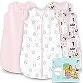 Cute Castle Baby Sleep Sack 12-18 Months - Lightweight 100% Cotton 2-Way Zipper TOG 0.5 Infant Wearable Blanket, Newborn Essentials Toddler Sleep Clothes, 3 Pack(Pink, Bear, Bear Claw)