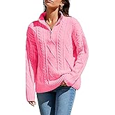 Famulily Womens Cute Cable Knit Sweater Long Sleeve Turtleneck Sweater Cozy Warm Half Zip Pullover Top