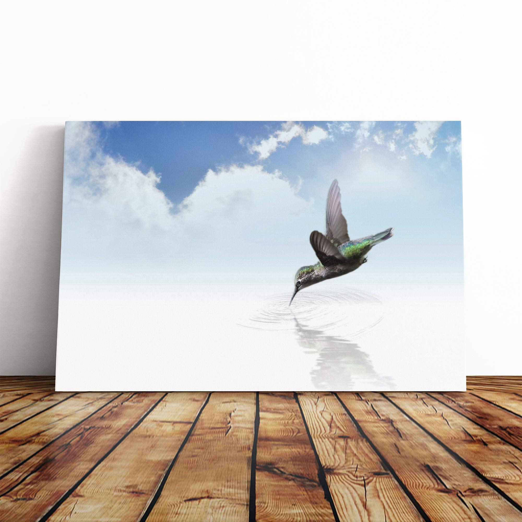 Flying Hummingbird Bird (1) Canvas Print | Gallery Wrapped 30mm Frame Wall Art | 20x14 inches | Ready to Hang | Modern Animals Picture | Living Room Bedroom Lounge Office